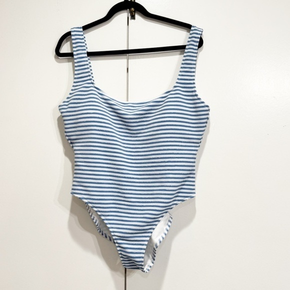 J Crew Textured Squareneck Striped One Piece Size 18 - Picture 4 of 6